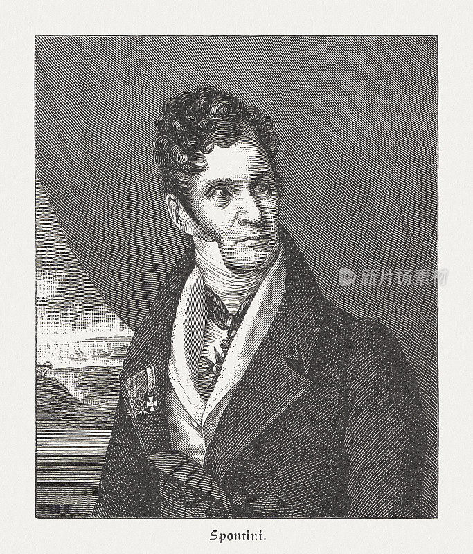 加斯帕尔・庞蒂尼(1774 - 1851)，意大利作曲家，木刻，1885年出版
